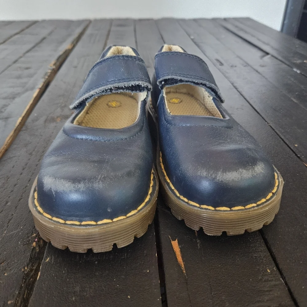 Dr. Martens Kids Girls 10 Navy Blue Leather Dress Shoes Mary Jane Gummy Sole